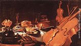 Pieter Claesz Wall Art - Still Life with Musical Instruments
